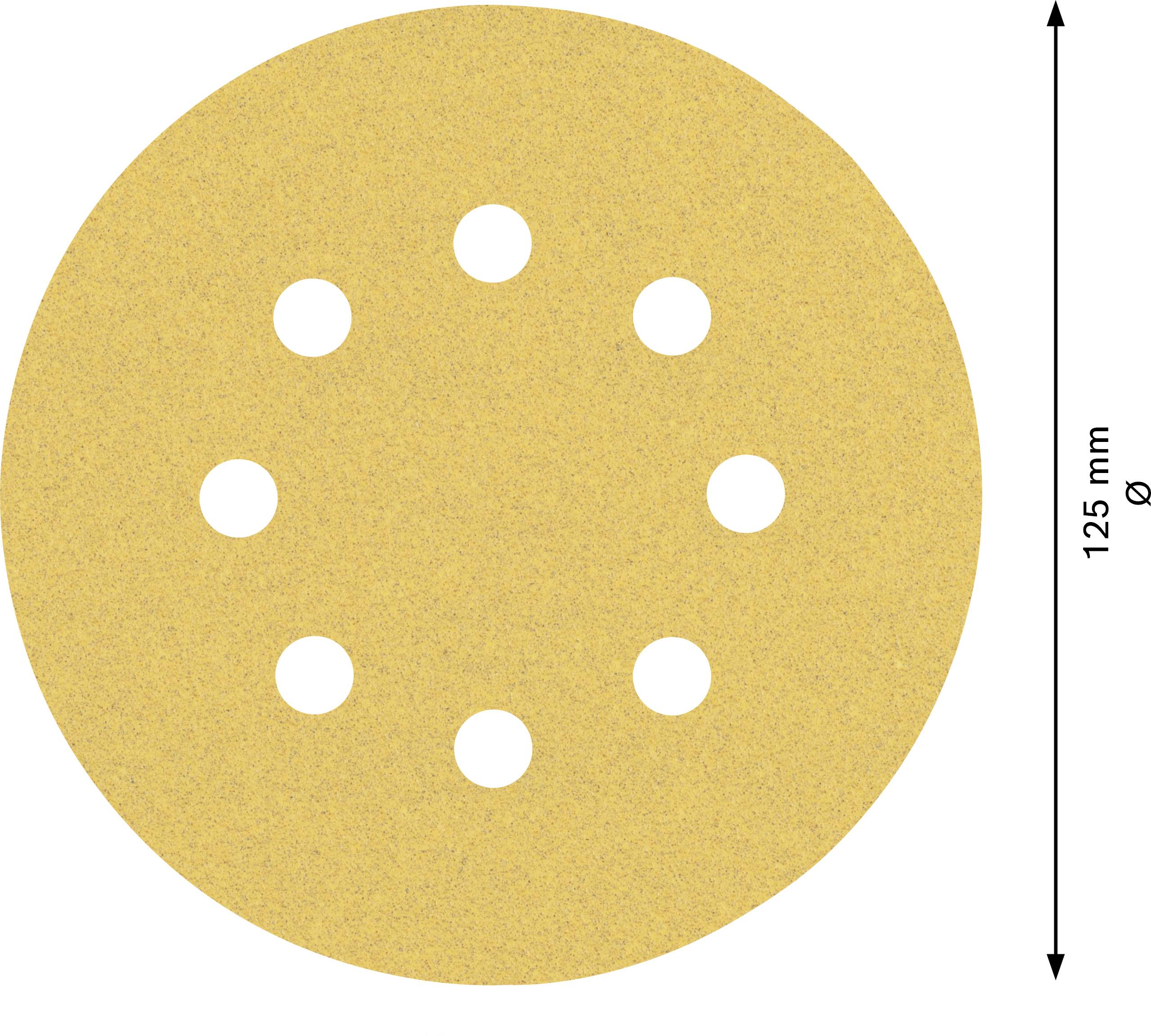 Kreisförmiges Schleifpapier mit 8 Löchern, Durchmesser 125 mm.