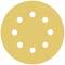 Ein rundes, gelbes Schleifpapier mit acht symmetrisch verteilten Löchern.