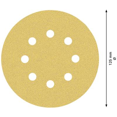 Ein rundes Schleifpapier mit einem Durchmesser von 125 mm, das über acht symmetrisch angeordnete Löcher verfügt.