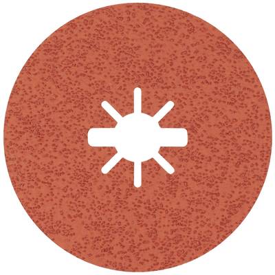 Rote ovale Form mit weißem Symbol in der Mitte, das einem stilisierten Sonnensymbol ähnelt.