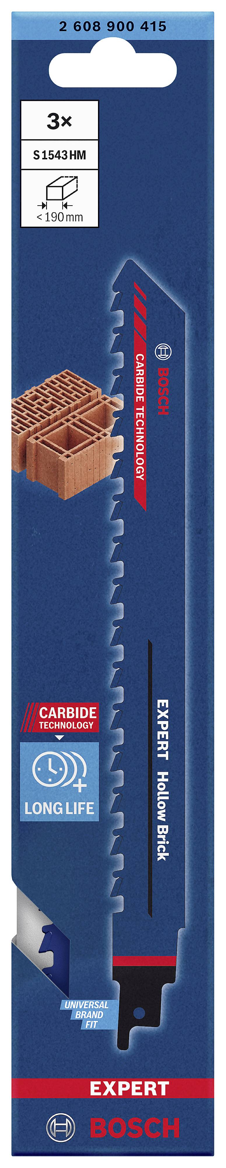 'Sägeblatt von Bosch für poröse Materialien. Langes Leben durch Karbid-Technologie. Enthält 3 Stück, 132x5,6 mm.'