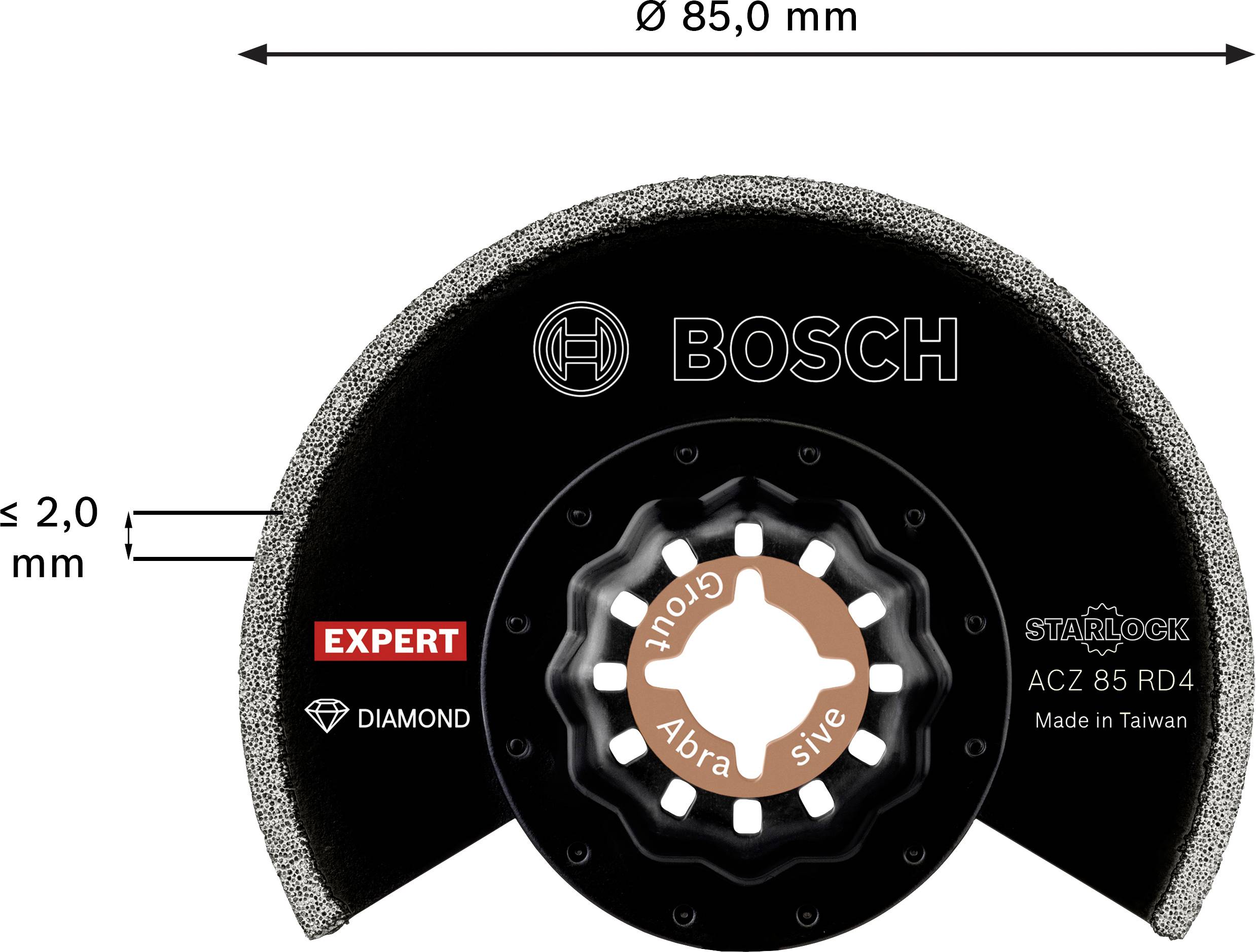 'Bosch Diamantsägeblatt, Schwarz, Schnittdurchmesser 85 mm, Dicke ≤ 2,0 mm, für präzise Schnitte in Fliesen und abrasive Materialien.'