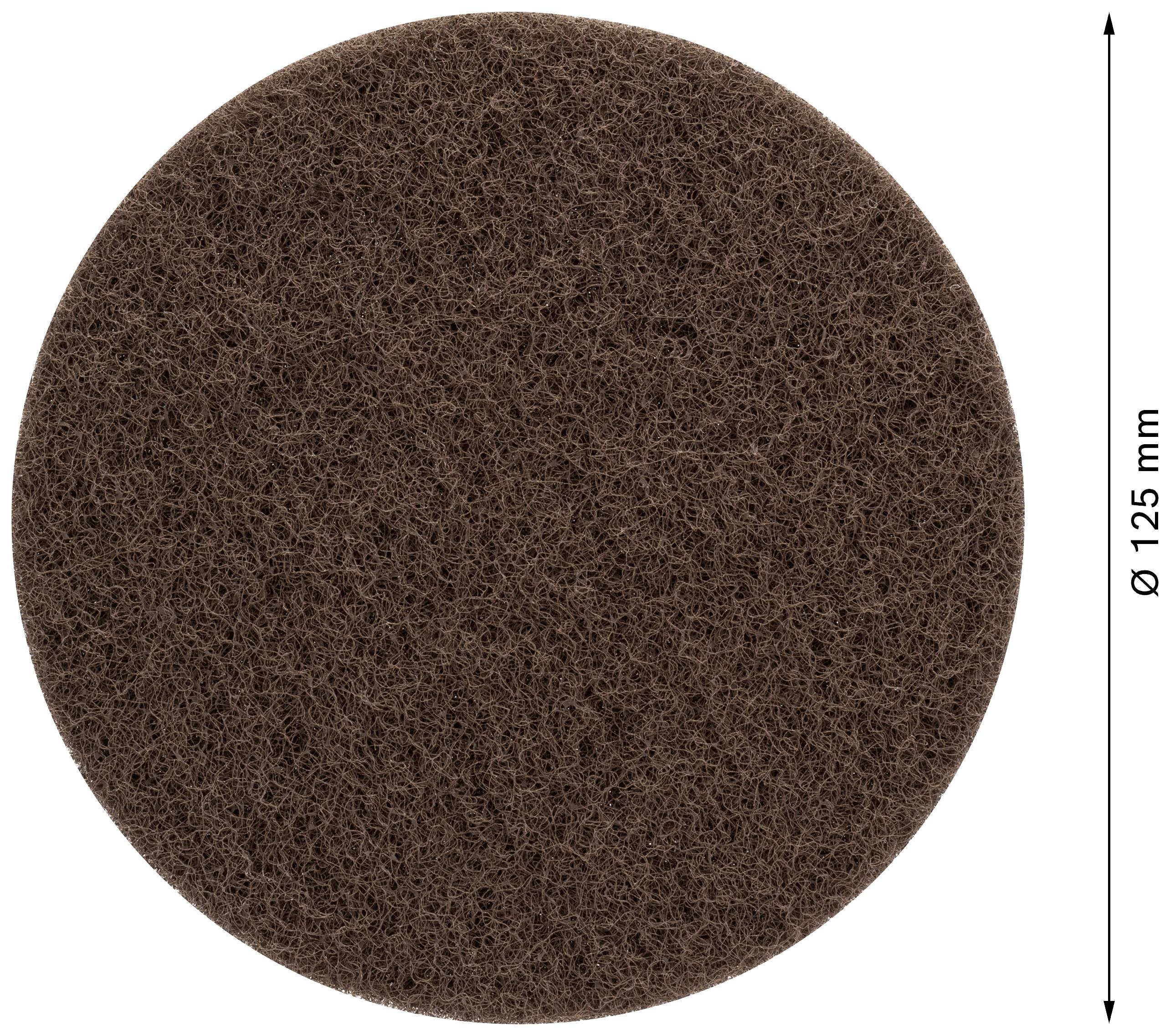 Brauner Schleifpad, rund, mit einem Durchmesser von 125 mm.