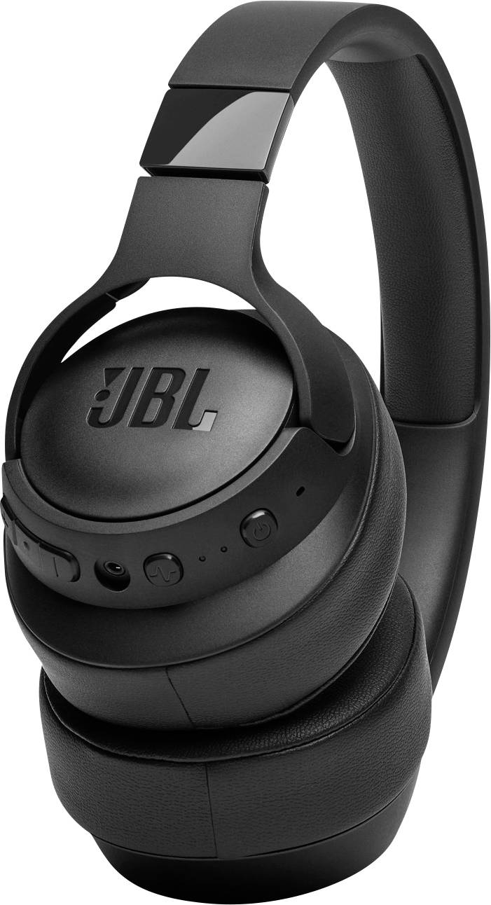 Schwarze Over-Ear-Kopfhörer mit JBL-Logo, weichen Ohrpolstern und verstellbarem Kopfband, geeignet für Musik und Anrufe.