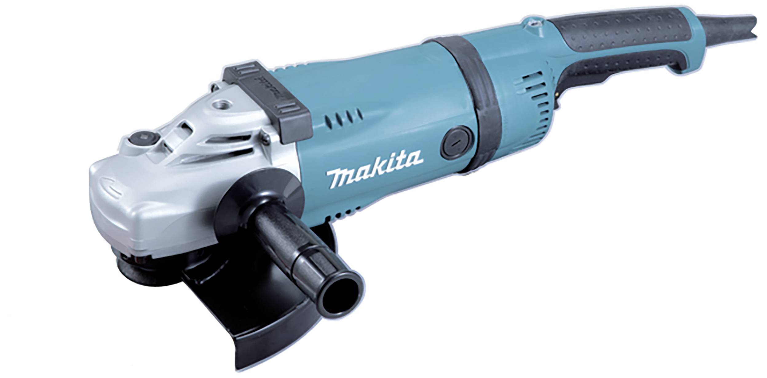 Elektrischer Winkelschleifer mit blauem Gehäuse und schwarzem Handgriff, Marke sichtbar an der Seite.