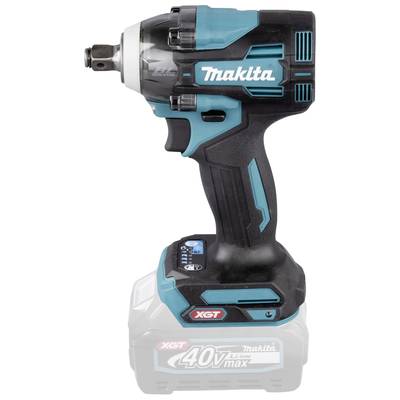 Ein kabelloser Schlagschrauber mit ergonomischem Design, blauer Akzentfarbe und einer 40V-Batterie von Makita, geeignet für schwere Aufgaben.