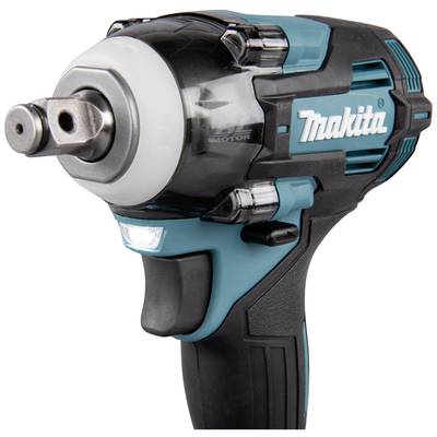 Akkuschlagschrauber von Makita, Vorderansicht. Werkzeug ist türkis und schwarz, mit ergonomischem Griff.