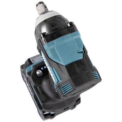 Akkuschlagschrauber in Schrägansicht. Kompakt-Design mit blau-schwarzem Gehäuse. Geeignet für Heimwerker- und Bauprojekte.