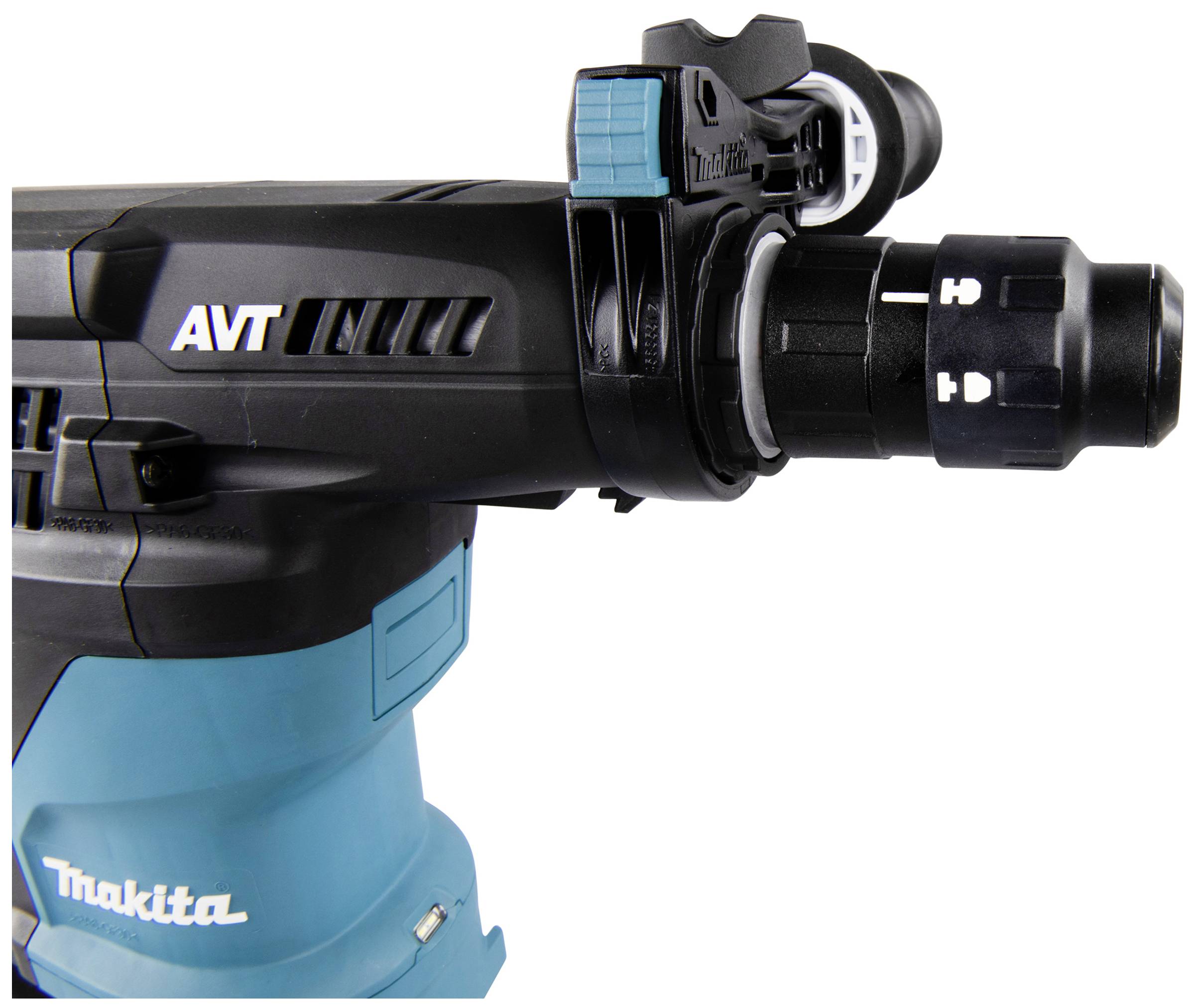 Ein elektrisches Werkzeug mit dem Label 'AVT', das blau und schwarz ist, vermutlich ein Bohrhammer oder eine ähnliche Maschine.