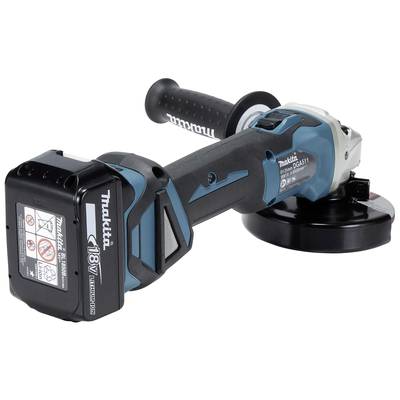 Ein kabelloser Winkelschleifer mit 18V Akku und schwarzem, ergonomischem Griff. Geeignet für Schleif- und Trennarbeiten.
