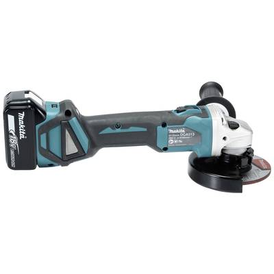 Akku-Winkelschleifer mit ergonomischem Griff, blau-schwarz gestaltet, 18V, Modell DGA513 von Makita.