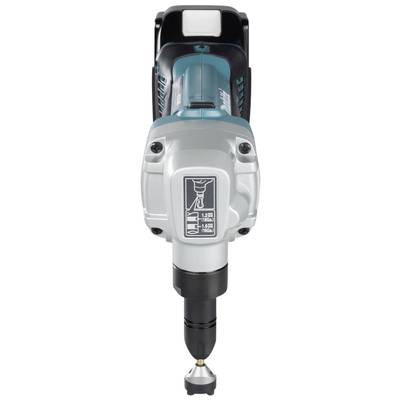 Ein elektrisches Handwerkzeug zeigt eine Nahaufnahme eines Winkelschleifers mit Metallkopf und blauer Akzente.
