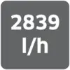'2699 l/h' zeigt die Fließgeschwindigkeit in Litern pro Stunde an, möglicherweise auf einem Bildschirm oder Messgerät.