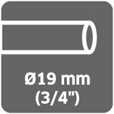 'Ø19 mm (3/4")' zeigt den Durchmesser eines Rohres oder einer Leitung.
