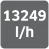 '13249 l/h' auf grauem Hintergrund.