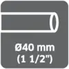 '40 mm (1 1/2")' steht unter einem Symbol für einen Rohrdurchmesser, das die Größe eines Rohres anzeigt.