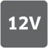 '12V' in schwarzer Schrift auf grauem Hintergrund.