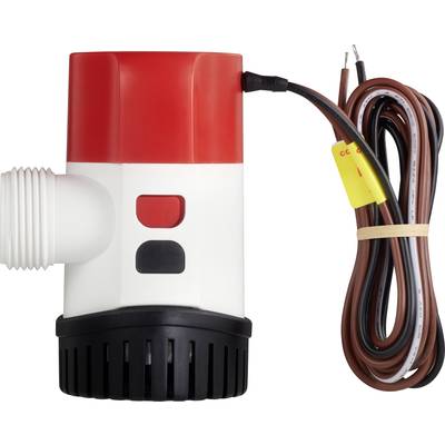 Kleine elektrische Wasserpumpe in Rot-Weiß, mit Kabel und Anschluss. Geeignet für Boote oder kleine Wasserbehälter.