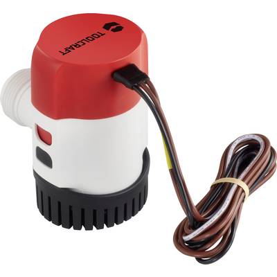 Bild einer roten und weißen Tauchpumpe mit Kabel. Die Pumpe hat einen schwarzen Sockel und ist für den Unterwassereinsatz vorgesehen.