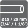 Ein Diagramm zeigt einen doppelseitigen Zylinder. Beschriftung: 'Ø19/29 mm (3/4" / 1 1/8")'.