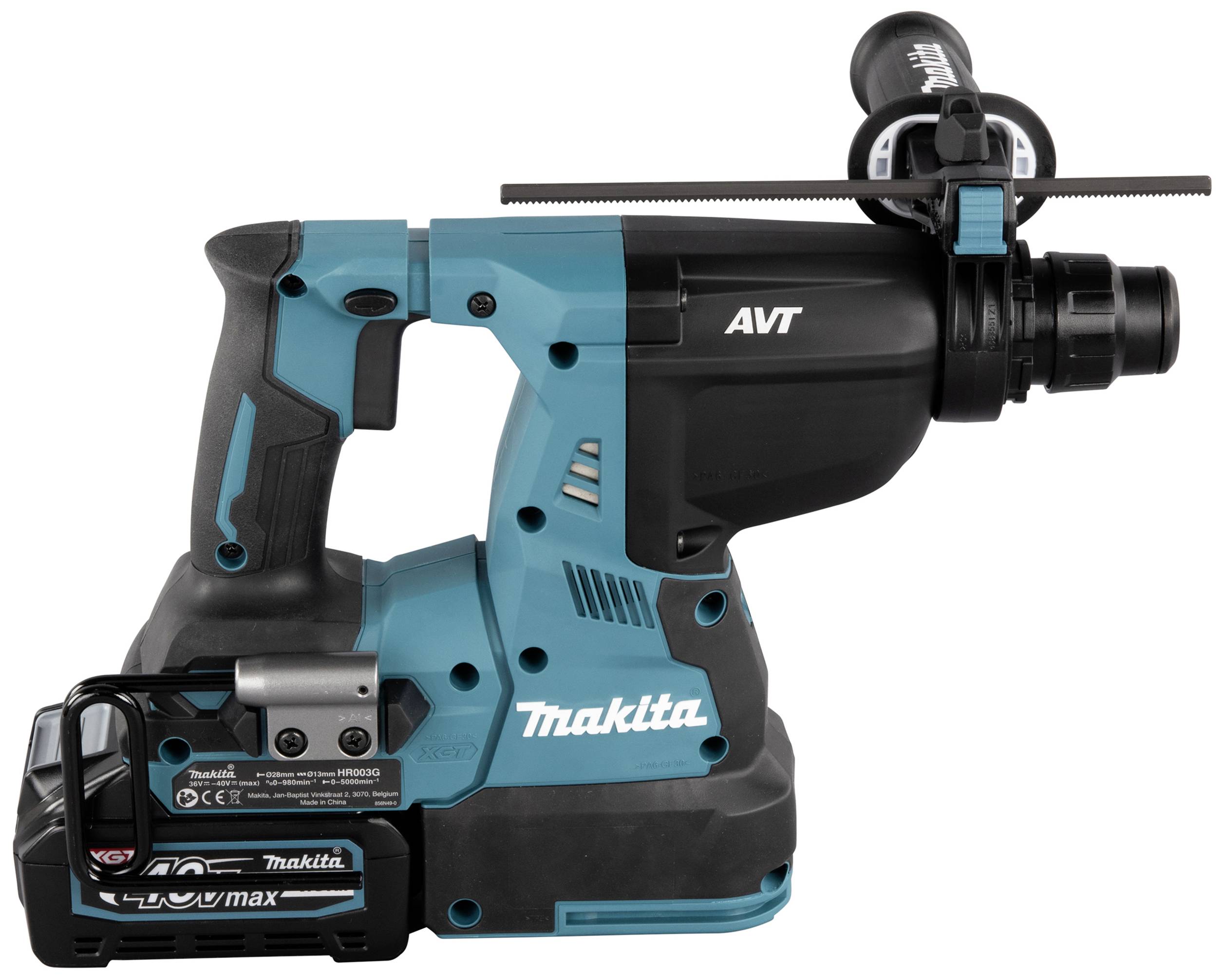 Kabelloser Makita-Schlagbohrhammer mit Akku. Kompakt, ergonomisch, in Blau-Schwarz. Ideal zum Bohren in Beton oder Mauerwerk.