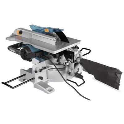 Sägenmaschine mit Tisch, Gehrungseinstellung und Staubsack, geeignet zum präzisen Schneiden von Holzmaterialien.