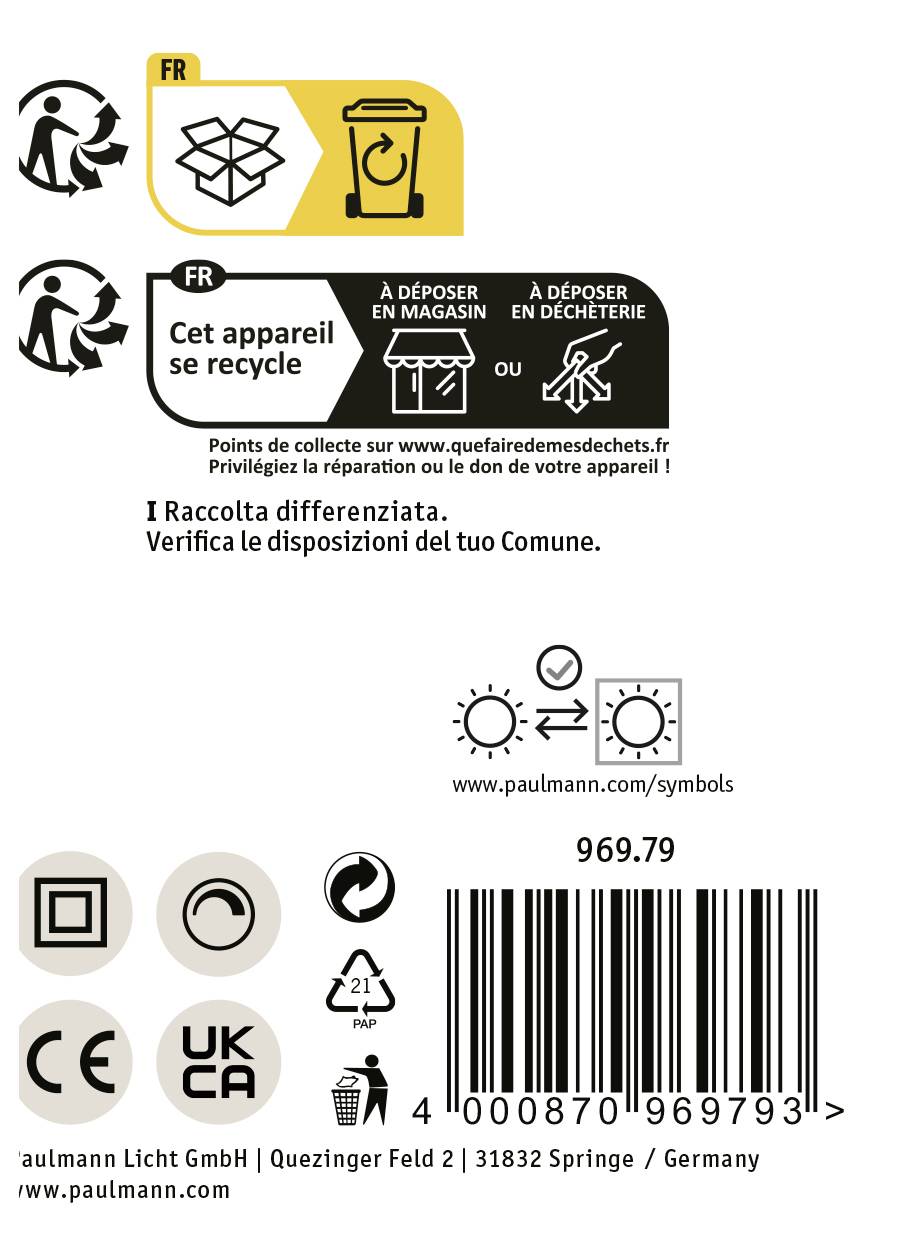 'Cet appareil se recycle' auf Französisch. Anweisungen zur Entsorgung mit Symbolen für Recycling, Geschäft und Müllstation dargestellt.