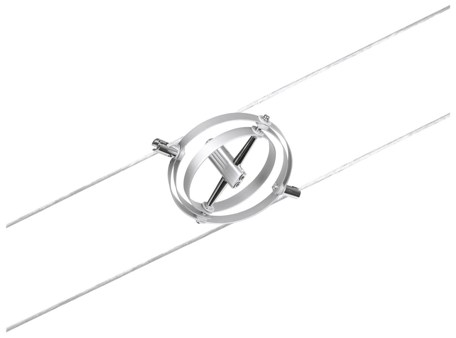 Ein silbernes, ringförmiges Metallobjekt, das zwei diagonale Stangen verbindet.