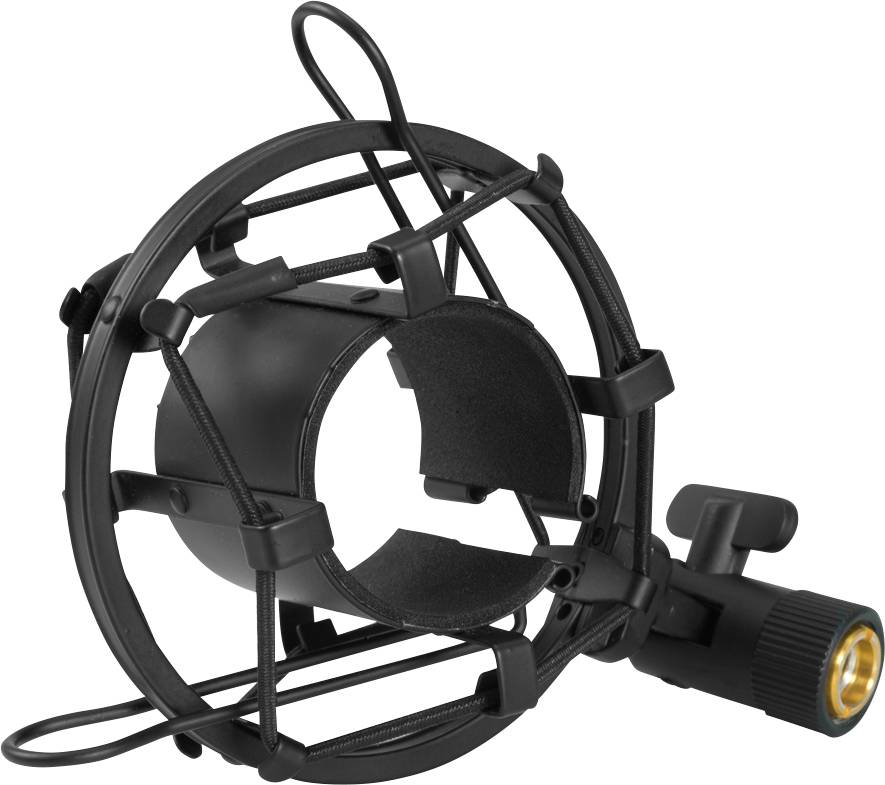 Ein Mikrofon-Klemme mit stoßdämpfendem Design und verstellbarem Gelenk. Ideal für Tonaufnahmen in professionellen Umgebungen.