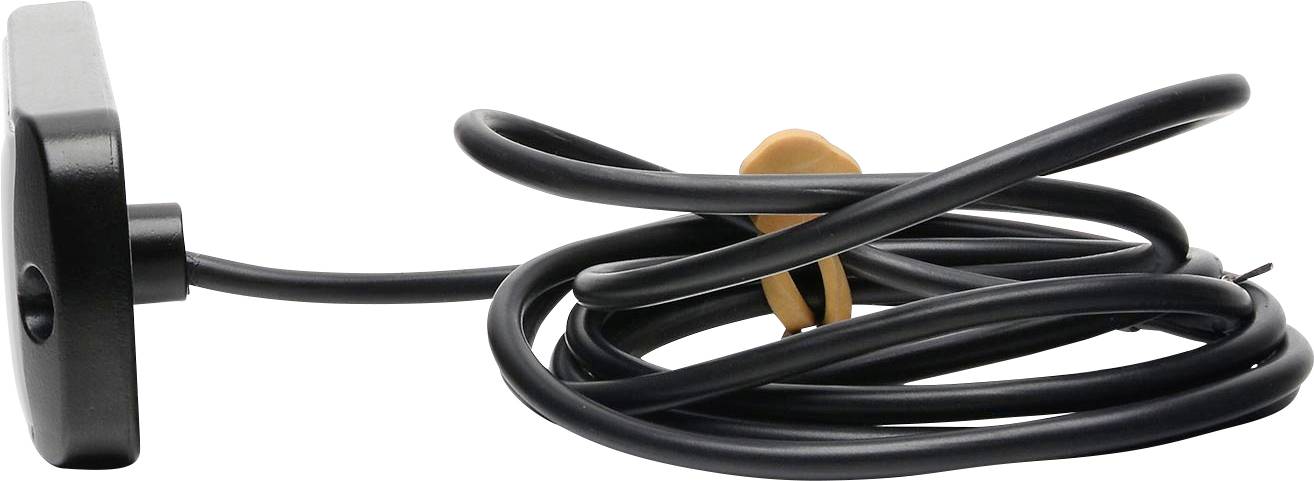 Schwarzes, rechteckiges Gerät mit langem Kabel, zusammengewickelt. Ein orangefarbenes Detail am Kabel.