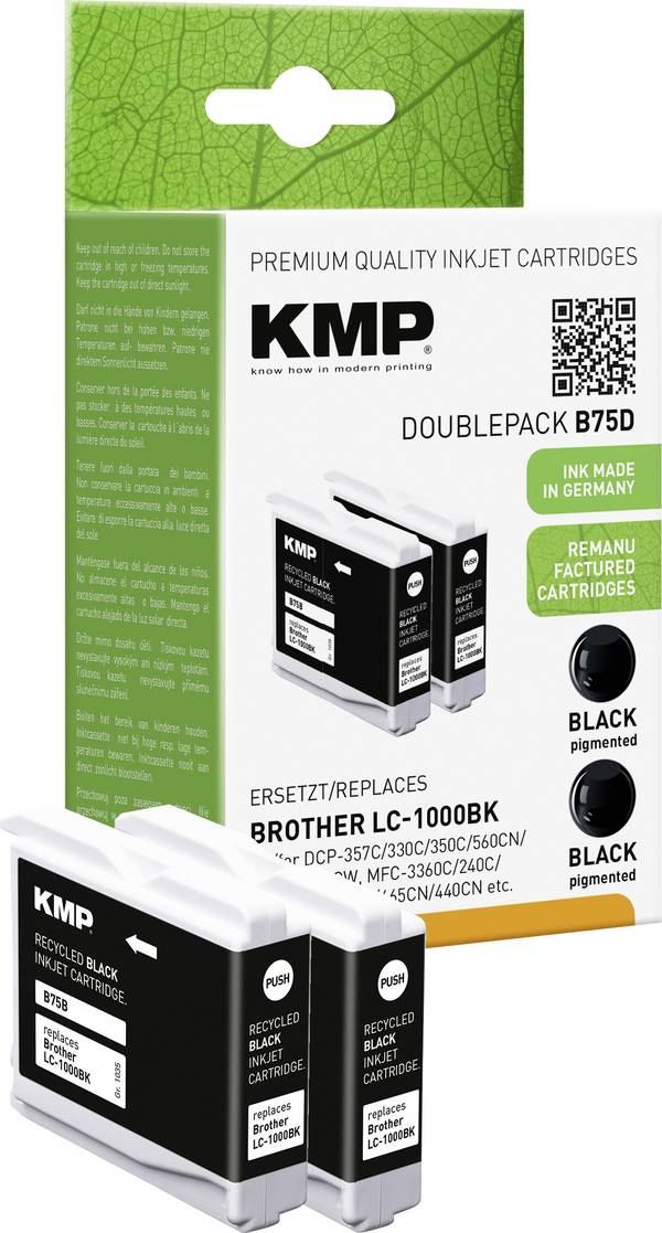KMP Druckerpatrone ersetzt Brother LC-1000BK Kompatibel 2er-Pack Schwarz B75D 1035,4021