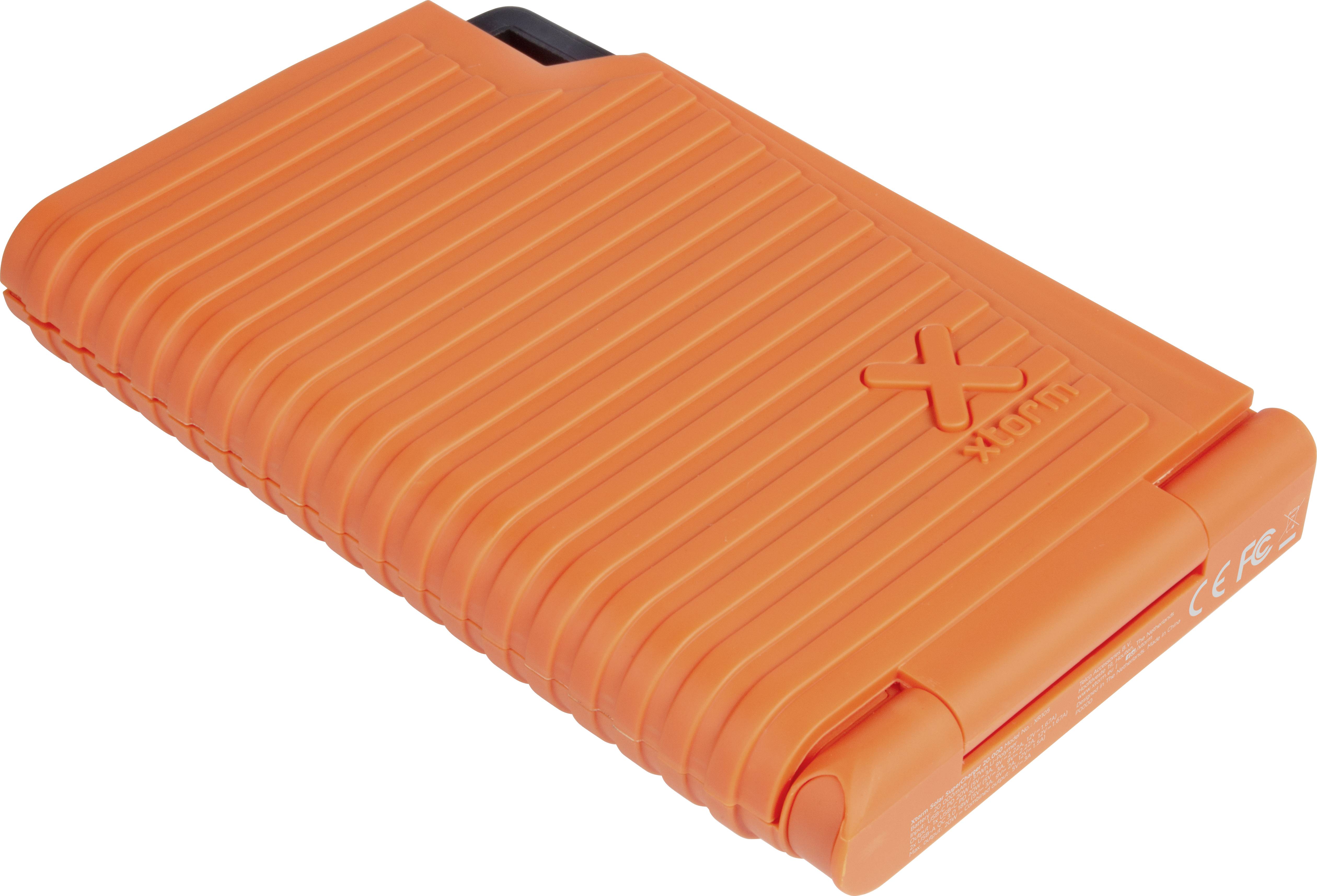Tragbare orange externe Festplatte mit geriffelter Oberfläche und Logo, geeignet für robuste Nutzung und Datenspeicherung.