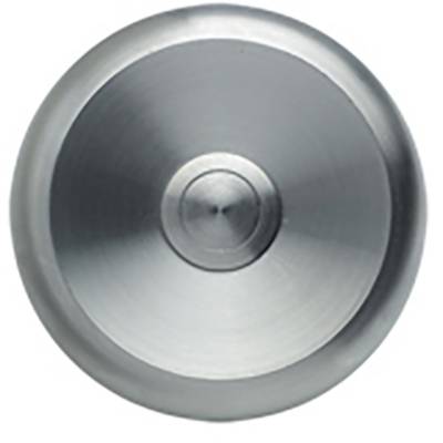 Silberne, runde Klingeltaste aus Metall mit glatter Oberfläche, geeignet für Türen.