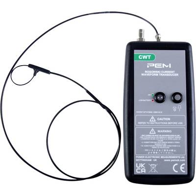 Ein tragbares elektronisches Gerät mit der Bezeichnung „PEN" mit angekoppeltem Sensorkabel, das zur Strommessung verwendet wird und Verwarnungen sowie Nutzungshinweise aufweist.