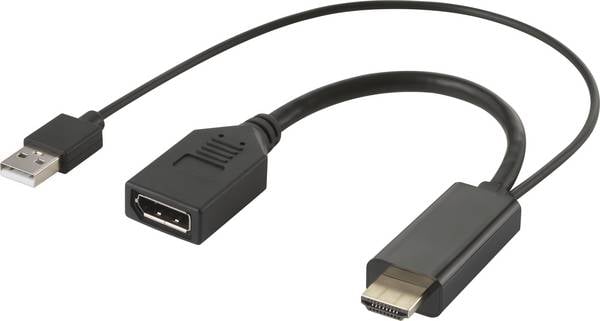 Renkforce RF-4777274 HDMI / DisplayPort Adapterkabel [1x HDMI-Stecker, USB 2.0 Stecker A - 1x DisplayPort Buchse] Schwarz 4K UHD 0.15 m