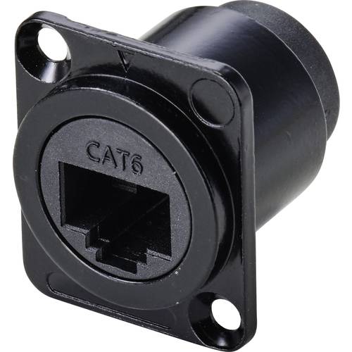 TRU COMPONENTS TC-9554644 RJ45 Durchgangs-Einbaubuchse D-Form CAT 6 Buchse, gerade Polzahl Sensoren 8P8C Schwarz 1 St.