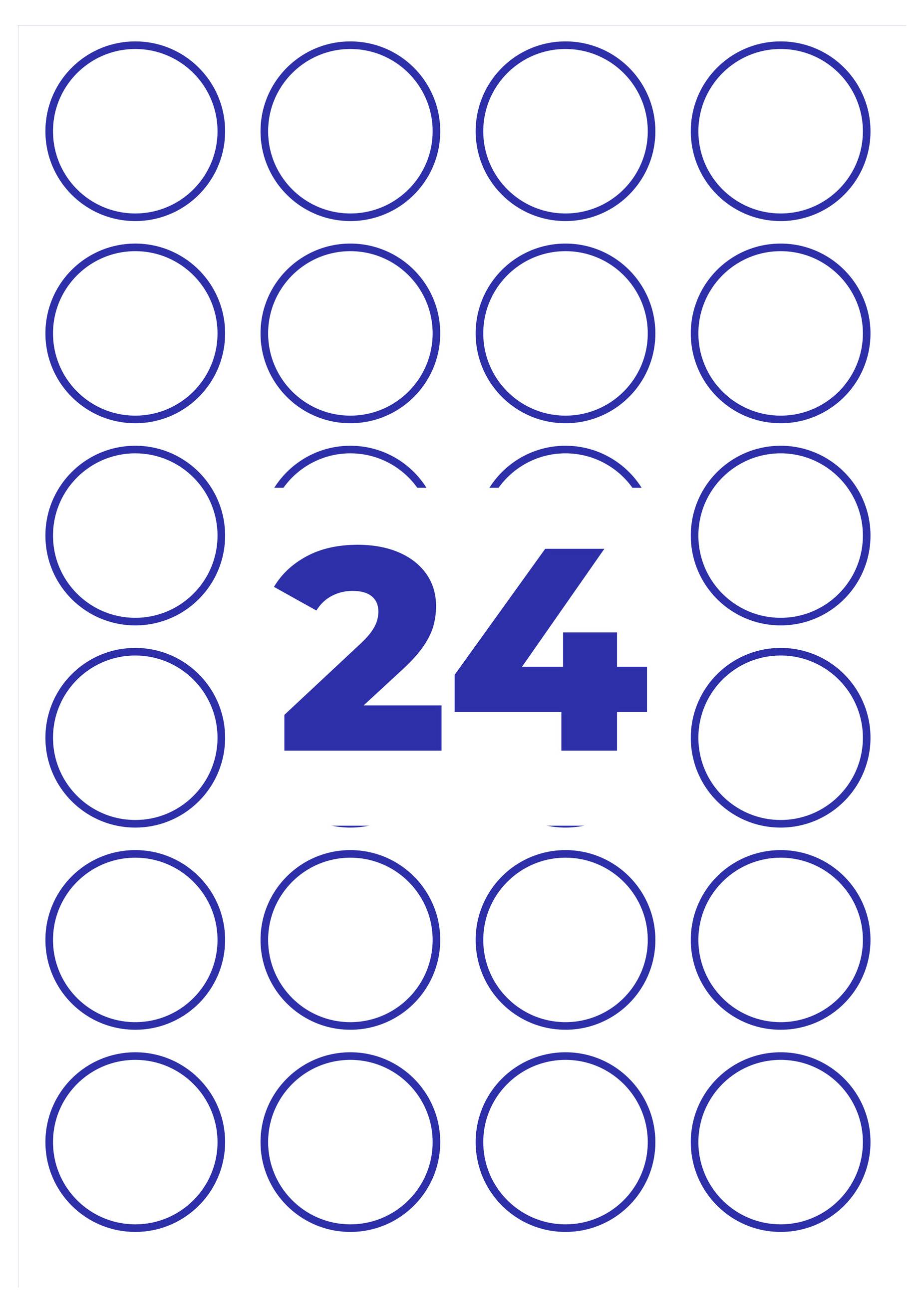 Blaue Ziffer '24' in der Mitte, umgeben von mehreren leeren blauen Kreisen auf weißem Hintergrund.