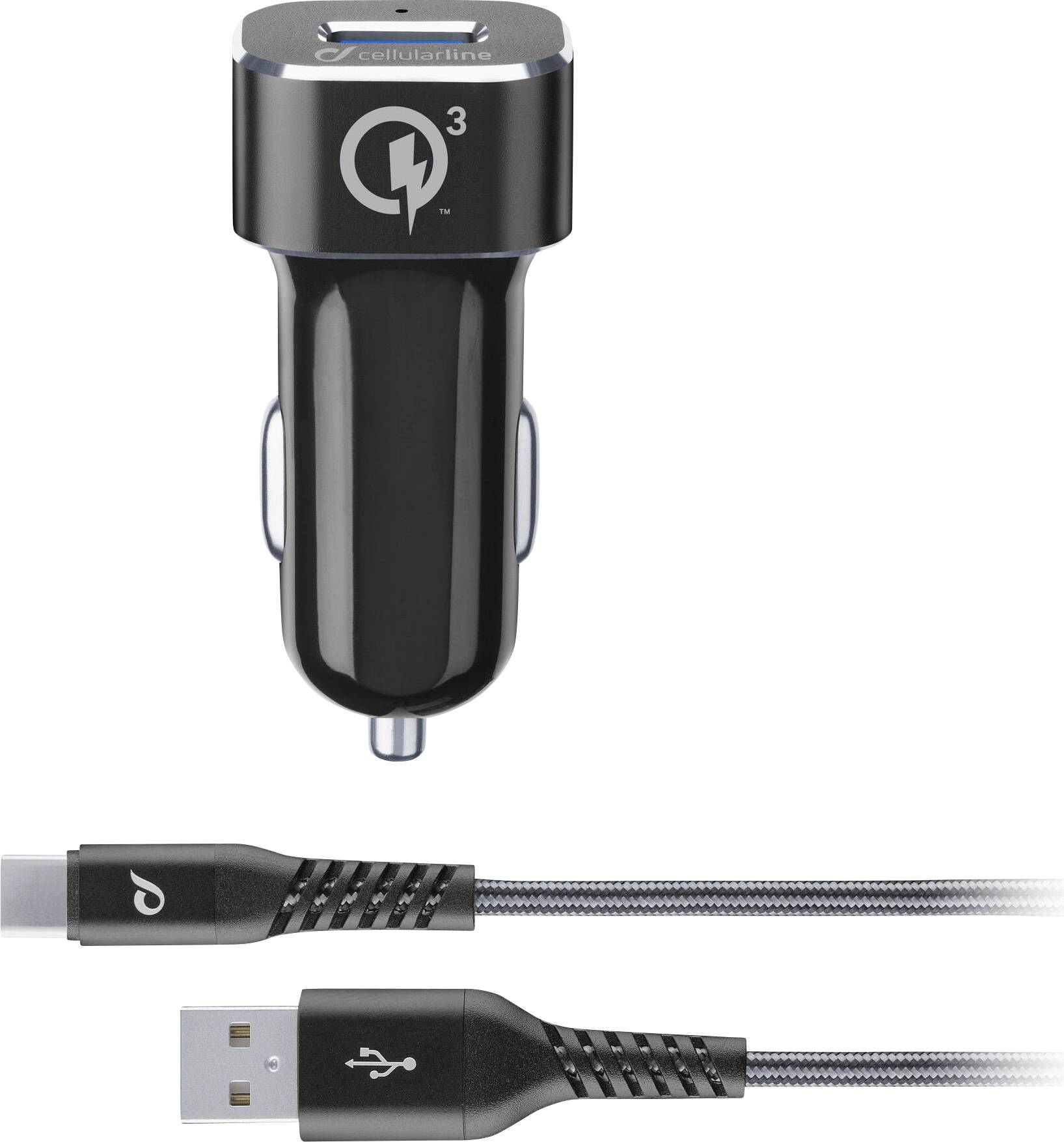 Sada Cellularline Car Charger TETRA FORCE QC typ C, černá