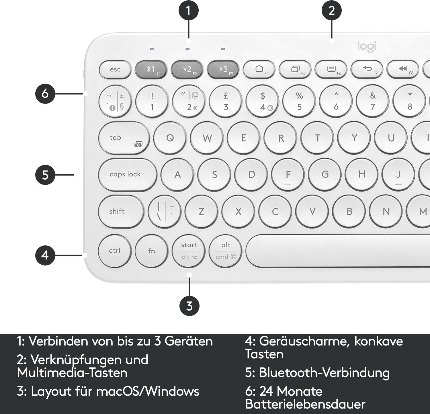 Logitech K380 Multi-Device Bluetooth® Keyboard Bluetooth® Tastatur Deutsch, QWERTZ Weiß-5