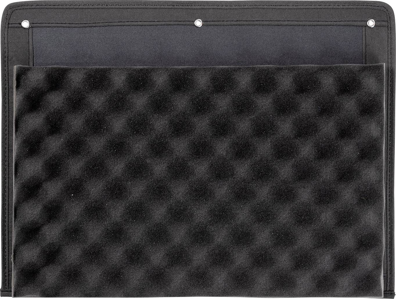 Schwarzes gepolstertes Schaumstoffmaterial in rechteckiger Form, wahrscheinlich zur Geräuschdämmung oder zum Schutz von Gegenständen.