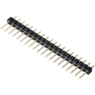 Eine einreihige Stiftleiste mit mehreren Metallpins, die für elektrische Verbindungen in elektronischen Geräten verwendet wird.
