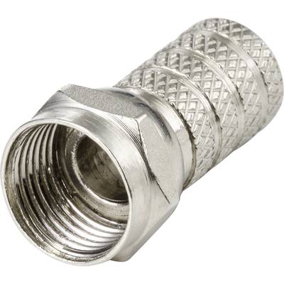 Metallener Koaxialkabel-Stecker mit geriffelter Oberfläche und Schraubverschluss.