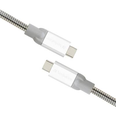 Zwei USB-C-Kabel mit grau-silbernem Gehäuse und geflochtenem Kabel zeigen die Anschlüsse in entgegengesetzte Richtungen.
