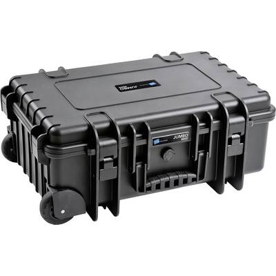 Schwarzer, robuster Transportkoffer auf Rädern mit Griffen und Verschlüssen, ideal für sicheren Transport empfindlicher Ausrüstung.