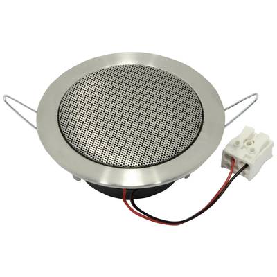 Flacher, runder Lautsprecher für Deckenmontage aus Metall mit Kabelanschluss. Geeignet für Audioübertragung in Innenräumen.