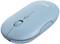 Blau-graue kabellose Maus mit ergonomischem Design und zwei Tasten. 