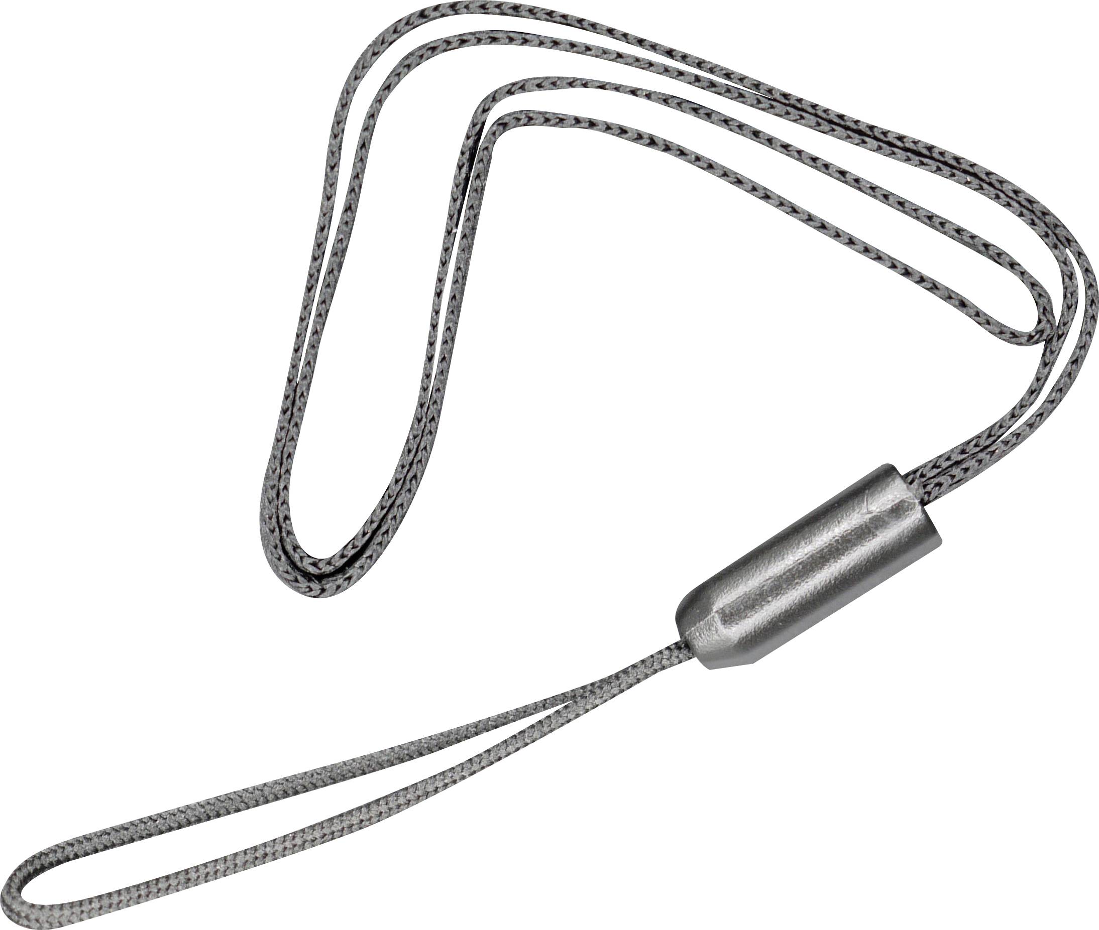 Ein silbernes, geflochtenes Kabel mit einem magnetischen Verschluss in der Mitte.