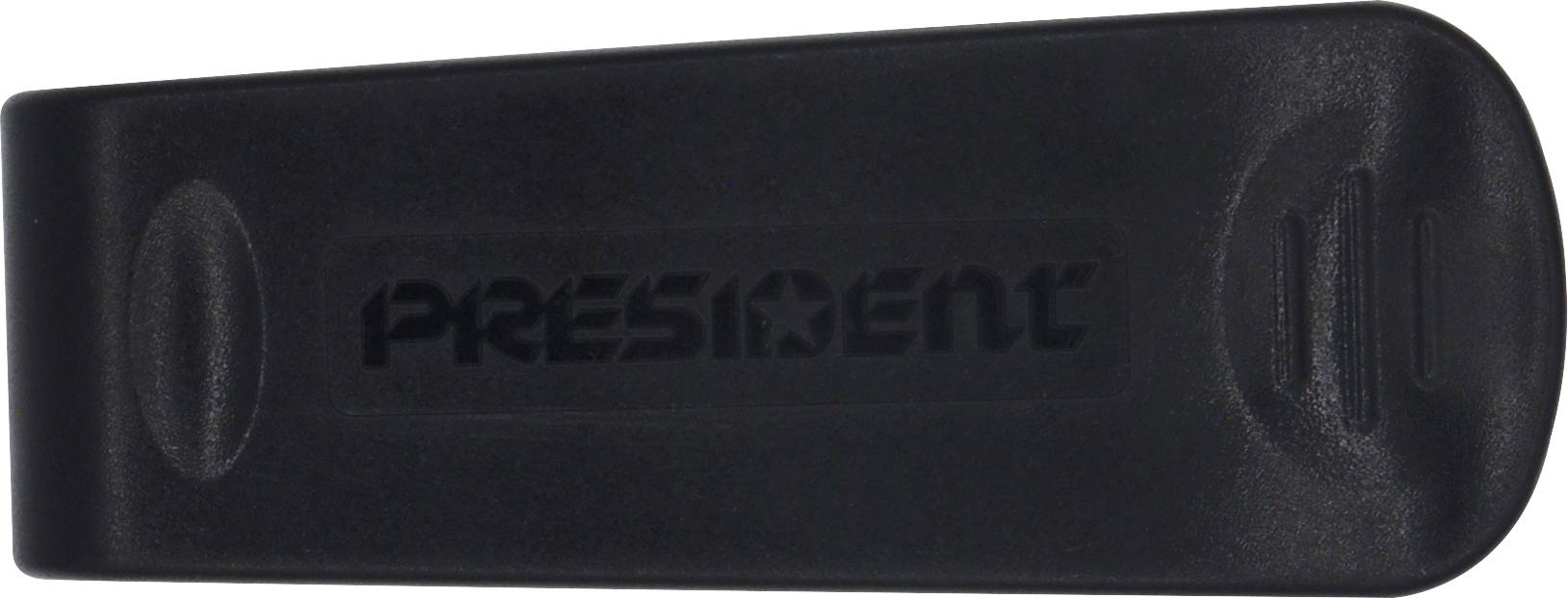 Ein schwarzes Etui mit der Aufschrift 'PRESIDENT' in dunklerer Schrift.