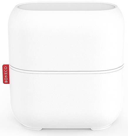 Ein weißer, rechteckiger Luftbefeuchter mit abgerundeten Ecken. Eine rote Marke 'BONECO' ist auf der linken Seite angebracht.