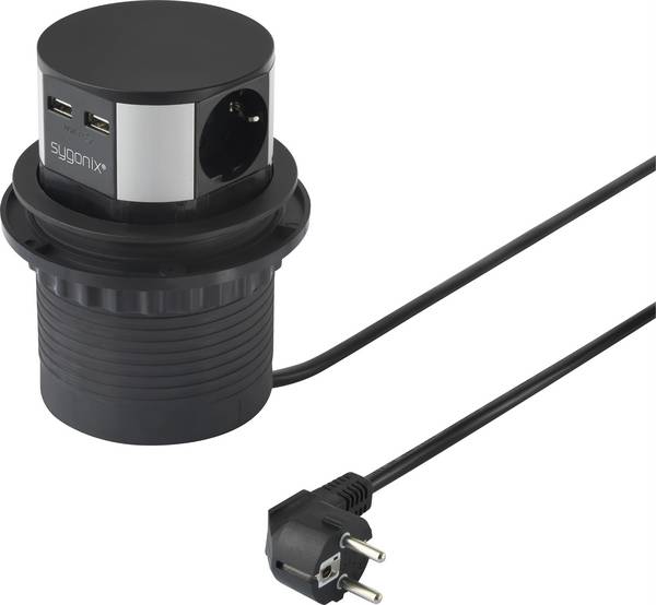 Sygonix SY-4780156 Steckdosenturm  Schwarz, Silber Schutzkontakt 1 St.